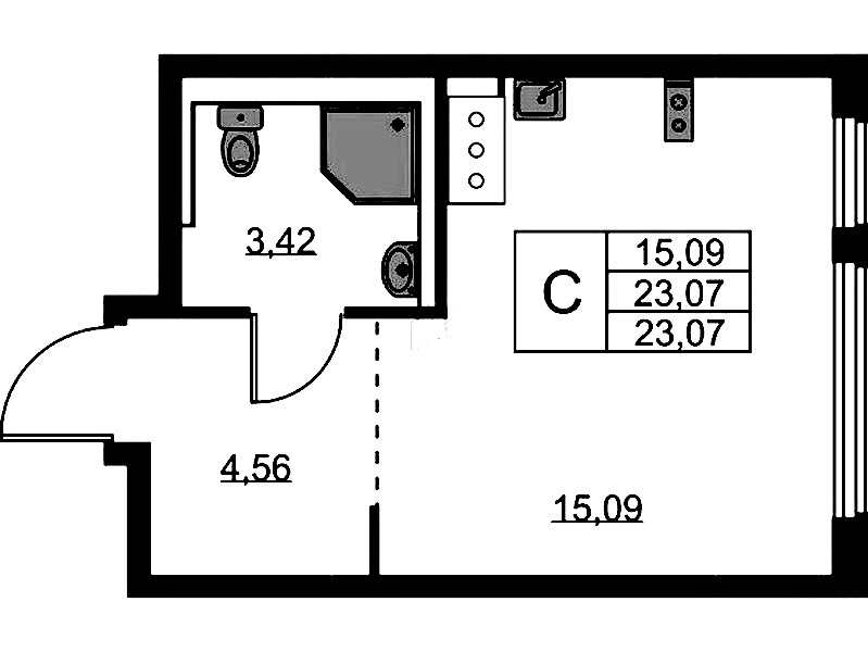 Квартира студия 23.07 м², 9/11 эт., ЖК «Новое Колпино»